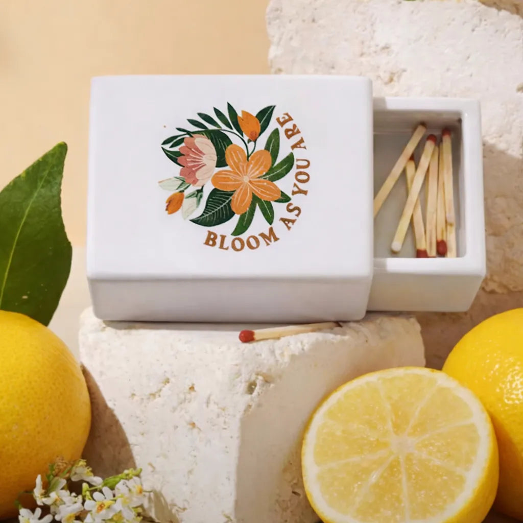 Ceramic Matchbox with Drawer - Bloom As You Are custom design with florals